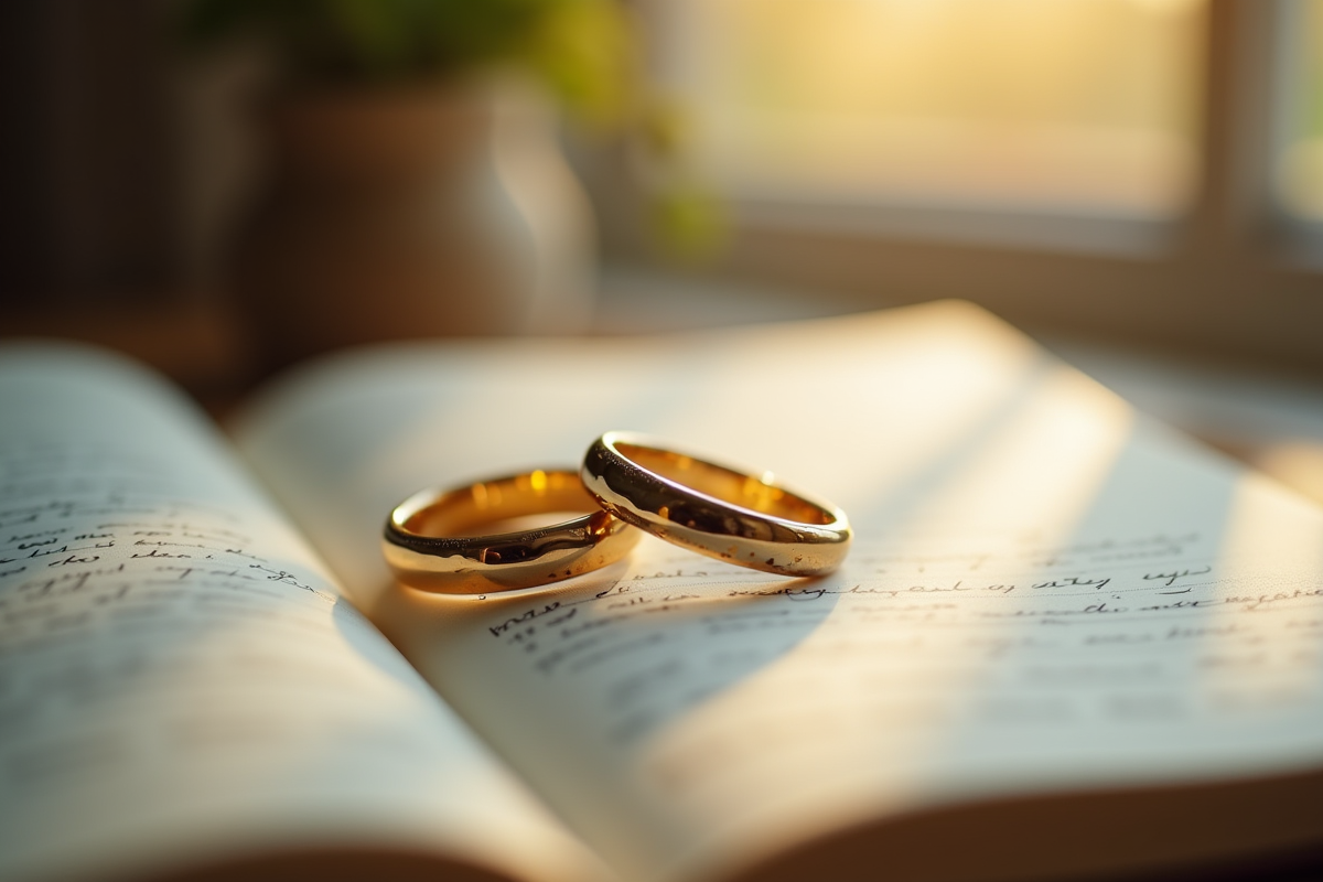 Alliances de mariage sur un journal écrit à la main