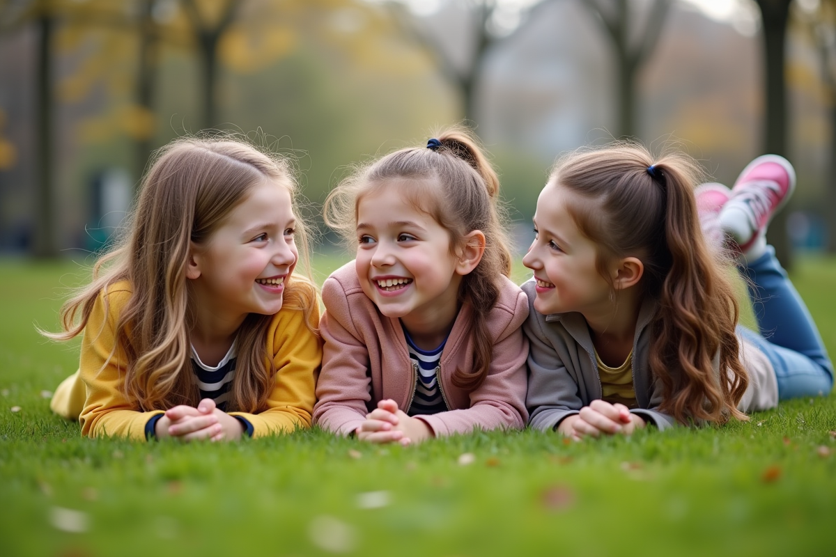 Trois amies jouent dans un parc en plein air
