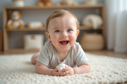 Bébé garçon de 4 mois dans une gigoteuse en coton doux