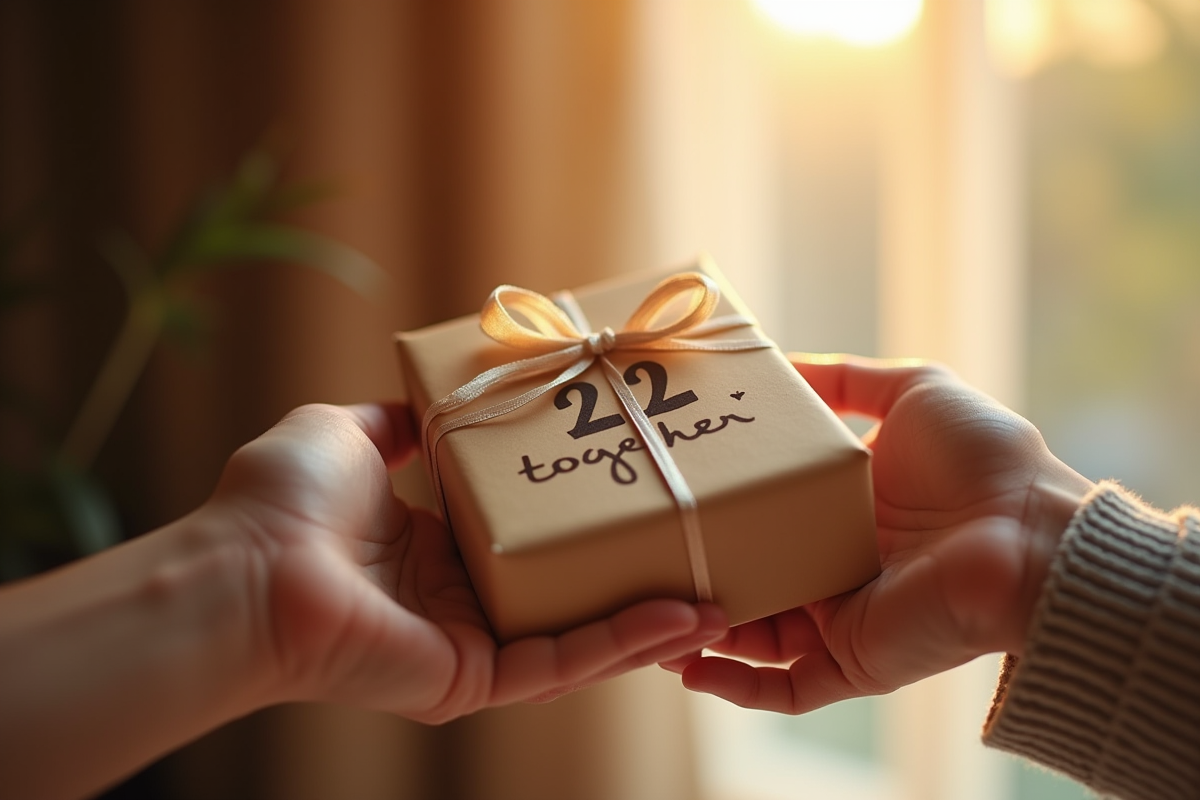 Mains tenant un cadeau d anniversaire avec carte manuscrite