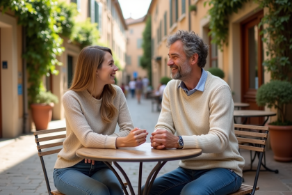 Couple souriant sur une terrasse en Provence
