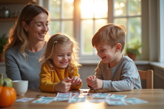 Enfants comptant des pièces et billets à la cuisine