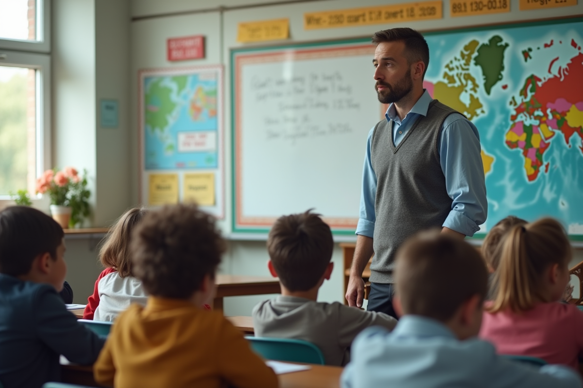 Professeur devant classe d