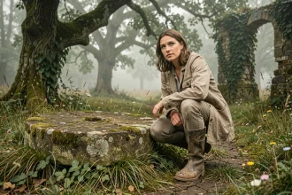 Femme explorant des vestiges historiques insolites dans une forêt de Seine-et-Marne