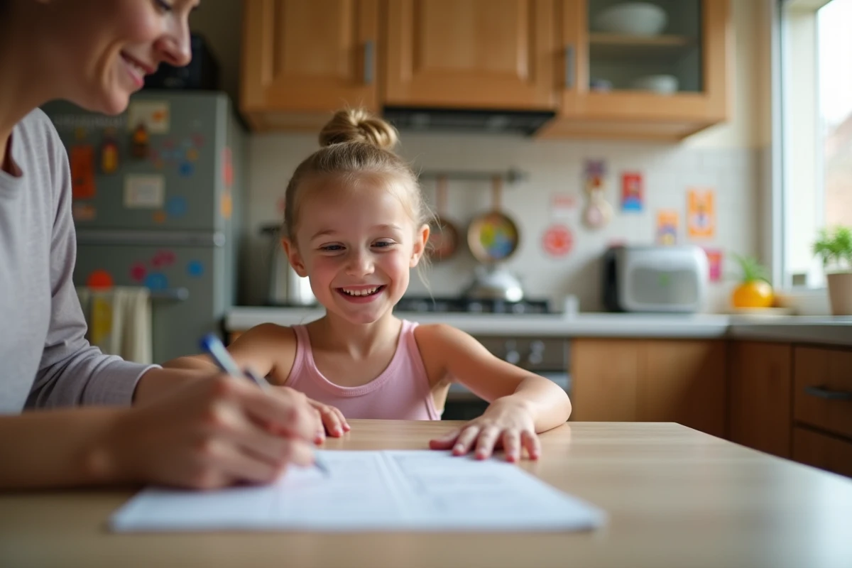 Jeune fille en costume de ballet remplissant une fiche d