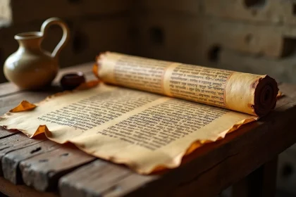 Manuscrit hébreu ancien sur parchemin représentant l'origine historique du prénom Noah