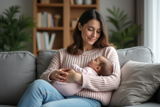 Mère et bébé endormi dans un salon cosy