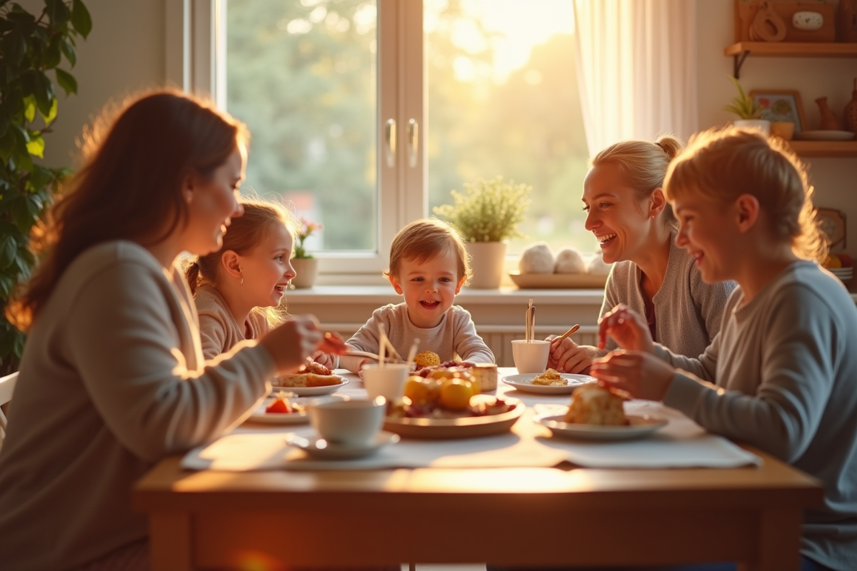 Petit déjeuner familial convivial en famille