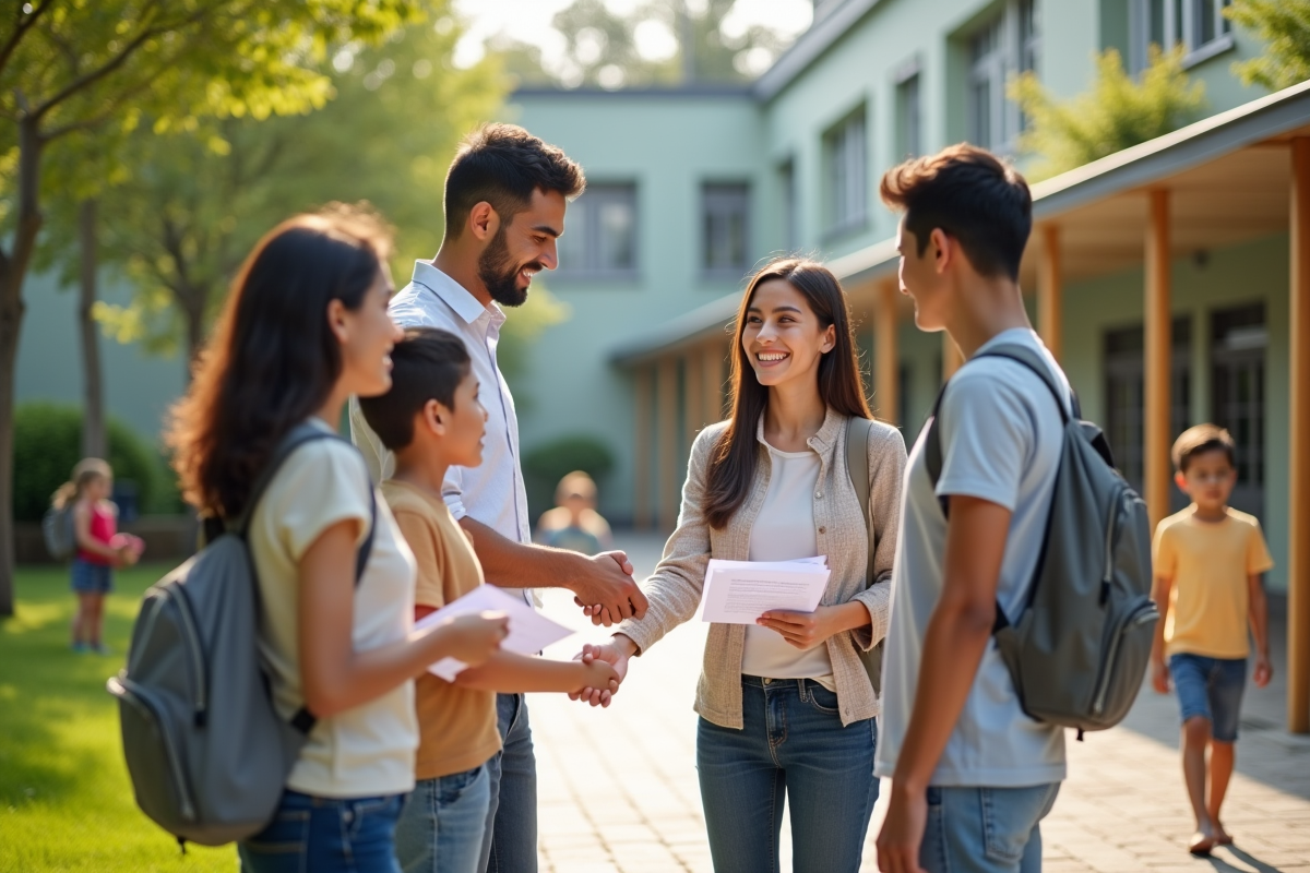 Parents et éducateurs échangent près d