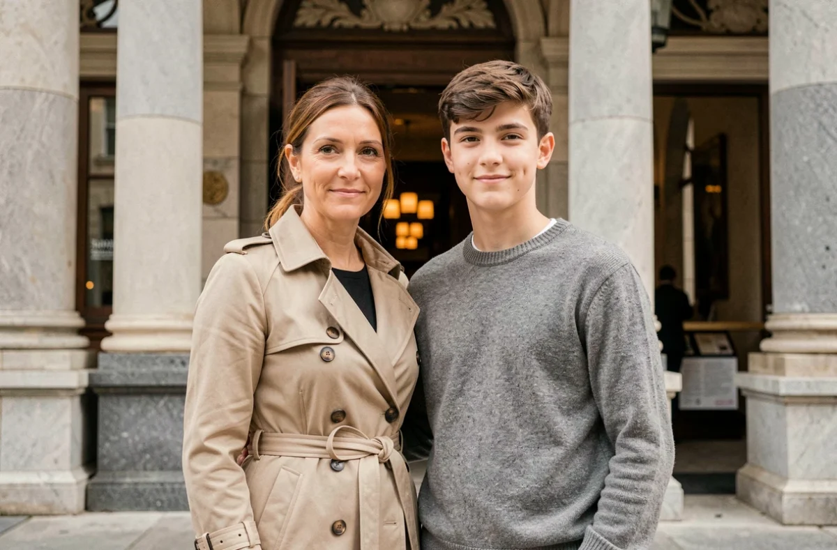 Sara Mortensen et son fils Aksel photographiés ensemble lors d'un événement culturel en 2026