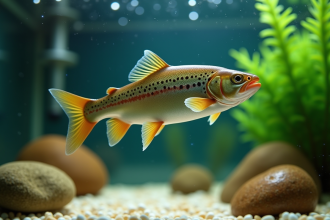 Truite nageant dans un aquarium naturel clair